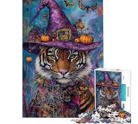 Adults 1000 Piece Jigsaw Puzzle Tiger Witch Halloween Art Jigsaw 1000 Pieces Educational Games Secret Santa Gifts Staycation Kill Time (Size 50x75cm)