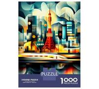 Adults 1000 Piece Jigsaw Puzzle Tokyo Cubist Lights - Modern Geometric Cityscape Puzzles for Adults Fun Games Perfect Decoration Parent-child Interaction 38x26cm/1000pcs