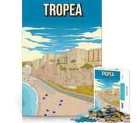 Adults 1000 Piece Jigsaw Puzzle Tropea Minimal Retro Italy Travel Poster Fine Joint Fun Mind Game Gift Cozy Game Play Xmas Leisure Gift(38x26cm)