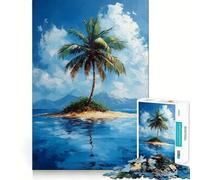 Adults 1000 Piece Jigsaw Puzzle Tropical Island Palm Tree Painting Fine Joint Fun Mind Game Gift Cozy Game Play Xmas Leisure Gift (50x75cm)