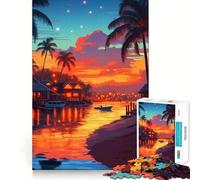 Adults 1000 Piece Jigsaw Puzzle Tropical Sunset Village Fine Joint Fun Mind Game Gift Cozy Game Play Xmas Leisure Gift(38x26cm)