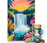 Adults 1000 Piece Jigsaw Puzzle Tropical Waterfall Sunset Fine Joint Fun Mind Game Gift Cozy Game Play Xmas Leisure Gift(38x26cm)