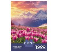 Adults 1000 Piece Jigsaw Puzzle Tulip Paradise Mountain View Puzzles for Adults Fun Games Perfect Decoration Parent-child Interaction 38x26cm/1000pcs