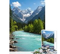Adults 1000 Piece Jigsaw Puzzle Turquoise River Flowing Through Mountain Landscape Educational Toy Birthday Gift Impossible Game Improving Love between Couples Size 38x26cm