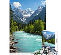 Adults 1000 Piece Jigsaw Puzzle Turquoise River Flowing Through Mountain Landscape Toy Wall Decor Great Gifts And Toys Relax Games with Fully Interlocking Randomly Shaped Pieces Size 38x52cm