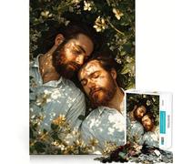 Adults 1000 Piece Jigsaw Puzzle Two Gay Men Lying in Flowers Fine Joint Fun Mind Game Gift Cozy Game Play Xmas Leisure Gift (38x52cm)