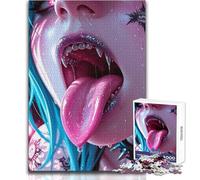 Adults 1000 Piece Jigsaw Puzzle Vampire Girl with Tongue Out Unique Challenge Game Hand Speed Race Educational Toy Size 50x75cm