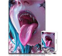 Adults 1000 Piece Jigsaw Puzzle Vampire Girl with Tongue Out Unique Challenge Game Hand Speed Race Educational Toy Size 38x52cm