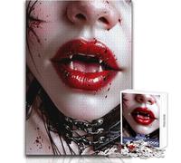 Adults 1000 Piece Jigsaw Puzzle Vampire with Blood Red Lips Unique Challenge Game Hand Speed Race Educational Toy Size 38x26cm