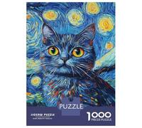 Adults 1000 Piece Jigsaw Puzzle Van Gogh's Cat Starry Night -1 Puzzles for Adults Fun Games Perfect Decoration Parent-child Interaction 38x26cm/1000pcs
