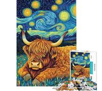 Adults 1000 Piece Jigsaw Puzzle Van Gogh's Cow in Starry Night Jigsaw 1000 Pieces Educational Games Secret Santa Gifts Staycation Kill Time (Size 50x75cm)