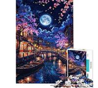 Adults 1000 Piece Jigsaw Puzzle Venice Canal Night Scene with Moon Jigsaws for Adults Fun Games Analysis And Logic Parent-child Interaction (Size 50x75cm)