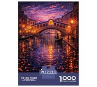 Adults 1000 Piece Jigsaw Puzzle Venice Italy Rialto Bridge Gondola Jigsaw Puzzle Brain Teaser Game Presents for Women Difficult And Challenge 38x26cm/1000pcs