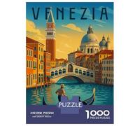 Adults 1000 Piece Jigsaw Puzzle Venice Travel Poster - Romantic Gondola And Sunset Canal Jigsaw Puzzle Brain Teaser Game Presents for Women Difficult And Challenge 70x50cm/1000pcs