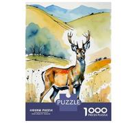 Adults 1000 Piece Jigsaw Puzzle Watercolor Roe Deer in Landscape Puzzles for Adults Fun Games Perfect Decoration Parent-child Interaction 70x50cm/1000pcs