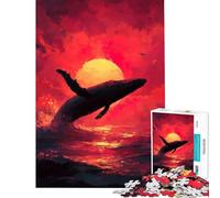 Adults 1000 Piece Jigsaw Puzzle Whale Breaching at Sunset Educational Challenge A Work of Art Anti-Stress Toys for Ages 14 And over (50x75cm)