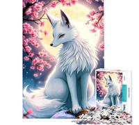 Adults 1000 Piece Jigsaw Puzzle White Fox Under Cherry Blossoms Toy Intellectual Game Impossible Game Learning Educational Secret Santa Gifts (Size 38x26cm)
