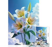 Adults 1000 Piece Jigsaw Puzzle White Lilies Against A Cloudy Sky Jigsaws for Adults Puzzle Difficult Hard Wishlist with Santa Claus Birthday Present,Travel Gifts, (50x75cm)