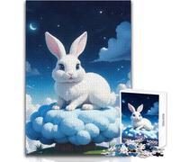 Adults 1000 Piece Jigsaw Puzzle White Rabbit on Cloud Unique Challenge Game Hand Speed Race Educational Toy Size 38x26cm