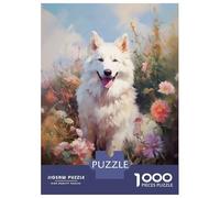 Adults 1000 Piece Jigsaw Puzzle White Swiss Shepherd Dog Jigsaw Puzzle Brain Teaser Game Presents for Women Difficult And Challenge 70x50cm/1000pcs