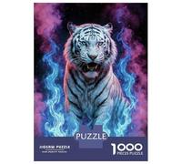 Adults 1000 Piece Jigsaw Puzzle White Tiger in Flames Jigsaw Puzzle Brain Teaser Game Presents for Women Difficult And Challenge 38x26cm/1000pcs