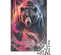 Adults 1000 Piece Jigsaw Puzzle Wild Bear Fishing Art Print Jigsaws for Adults Fun Games Wall Decoration Unique Gifts for Birthday And Christmas 52x38cm/1000pcs