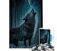 Adults 1000 Piece Jigsaw Puzzle Wolf Howls at Moon Help The Brain Exercise Family Activities Educational Games Suitable for Ages 14 And Up (38x52cm)