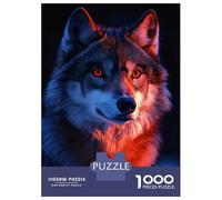 Adults 1000 Piece Jigsaw Puzzle Wolf Portrait with Red And Blue Lighting Jigsaw Puzzle Brain Teaser Game Presents for Women Difficult And Challenge 70x50cm/1000pcs