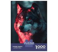 Adults 1000 Piece Jigsaw Puzzle Wolf Portrait with Red Lighting Jigsaws for Adults Relaxing Games Stress Reliever Parent-child Interaction 38x26cm/1000pcs