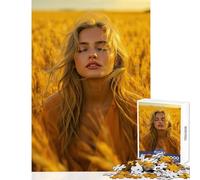 Adults 1000 Piece Jigsaw Puzzle Woman in Golden Wheat Field Jigsaws for Adults Puzzle Difficult Hard Wishlist with Santa Claus Birthday Present,Travel Gifts, (38x52cm)