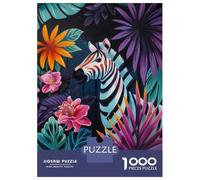 Adults 1000 Piece Jigsaw Puzzle Zebra in Tropical Floral Setting Puzzles for Adults Toy Wall Decor Difficult Hard Difficult And Challenge 38x26cm/1000pcs