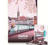Adults 1000 Piece Jigsaw Puzzle Zurich Cityscape Illustration Fine Joint Fun Mind Game Gift Cozy Game Play Xmas Leisure Gift(38x26cm)