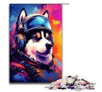 Adults 1000 Piece Jigsaw Smart And Cute Astronaut Husky Family Fun Puzzle with Matching Poster And Trivia Sheet 75x50cm