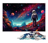 Adults 1000 Piece Jigsaws Astronaut Standing on Colorful Galaxy Puzzle Artwork Birthday Present Gifts Wall Art 1000pcs(75x50cm)