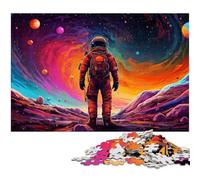 Adults 1000 Piece Jigsaws Astronaut Standing on Colorful Galaxy Puzzle Artwork Birthday Present Gifts Wall Art 1000 PCS(38x26cm)