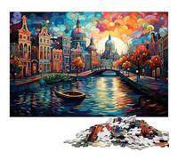 Adults 1000 Piece Jigsaws Colorful Psychedelia in Amsterdam's Canal District Puzzle Artwork Birthday Present Gifts Wall Art 1000 PCS(38x26cm)