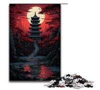 Adults 1000 Piece Jigsaws Red Temple And Darkness of The Moon Puzzle Artwork Birthday Present Gifts Wall Art 75x50cm