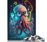 Adults 1000 Pieces Jigsaw Puzzle Octopus with Glasses Wooden Creative Art Jigsaw Gifts Puzzles for Adults 1000pcs (75x50cm)