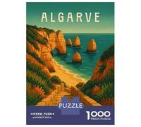 Adults 1000 Pieces Puzzle Algarve Travel Poster Portugal - Cliffs & Atlantic Beach Trails Jigsaws for Adults Anti-Stress Toys Precision Cutting Gifts for Friends And Family 70x50cm/1000pcs
