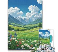 Adults 1000 Pieces Puzzle Alpine Meadow with Mountains And Flowers Tough Challenge Anti-Stress Toys for And 14 Years And over 38x26cm