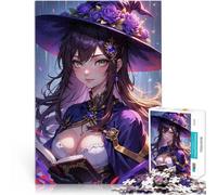 Adults 1000 Pieces Puzzle Anime Witch with Book Lernspiel-Herausforderungsspielzeug mit passendem Poster und Quizblatt75x50cm