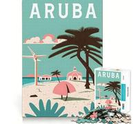 Adults 1000 Pieces Puzzle Aruba Island Travel Clean Joint Game Thinking Fun Game Relax Play Time Birthday Activity (38x26cm)