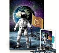 Adults 1000 Pieces Puzzle Astronaut Bitcoin in Space Clean Joint Game Thinking Fun Game Relax Play Time Birthday Activity (38x52cm)
