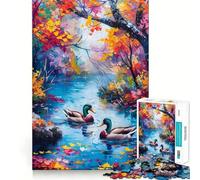 Adults 1000 Pieces Puzzle Autumn Ducks by The Lake Clean Joint Game Thinking Fun Game Relax Play Time Birthday Activity (38x52cm)