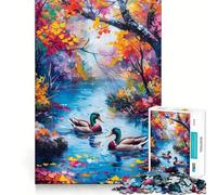 Adults 1000 Pieces Puzzle Autumn Ducks by The Lake Clean Joint Game Thinking Fun Game Relax Play Time Birthday Activity (50x75cm)