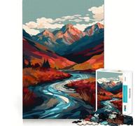 Adults 1000 Pieces Puzzle Autumn Mountain River Landscape Art Clean Joint Game Thinking Fun Game Relax Play Time Birthday Activity (38x52cm)