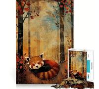 Adults 1000 Pieces Puzzle Autumn Red Panda Clean Joint Game Thinking Fun Game Relax Play Time Birthday Activity (38x52cm)