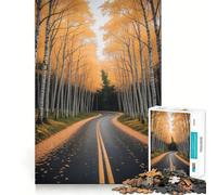 Adults 1000 Pieces Puzzle Autumn Road Through Birch Tree Forest Nature Clean Joint Game Thinking Fun Game Relax Play Time Birthday Activity (50x75cm)