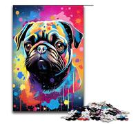 Adults 1000 Pieces Puzzle Baby Pug Is Surrounded by SplattersLots of Coloured DIY Puzzle Toys Great Gifts for Christmas for Teenager Age 14+ 75x50cm