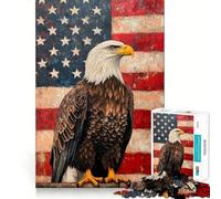 Adults 1000 Pieces Puzzle Bald Eagle And American Flag Clean Joint Game Thinking Fun Game Relax Play Time Birthday Activity (38x26cm)